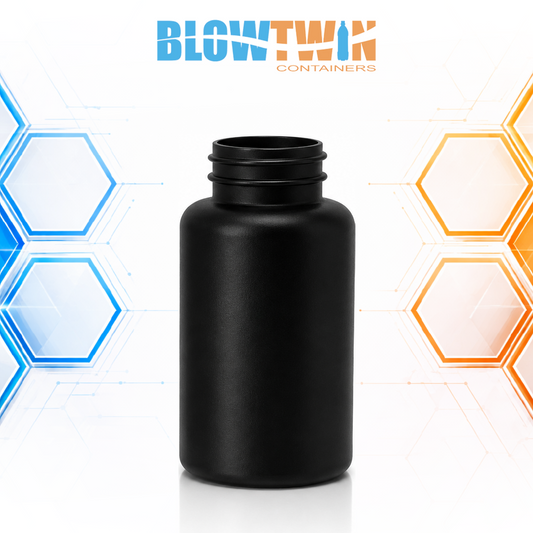 200cc Black HDPE pill packer bottle 38-400 neck finish