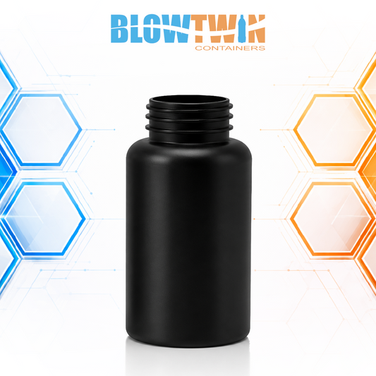 200cc Black HDPE Hinge Guard pill packer bottle 38-400 neck finish